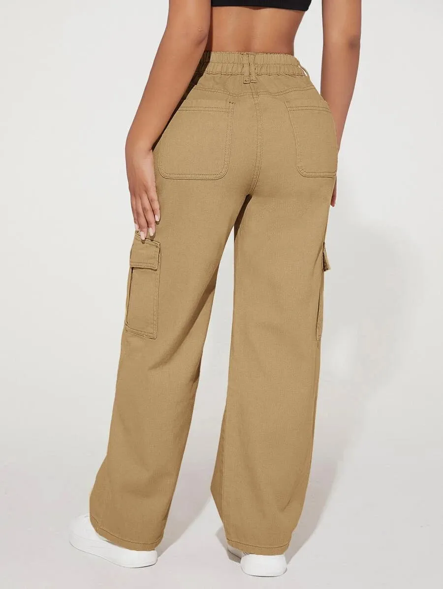 High Waist Pocket Cargo Jeans