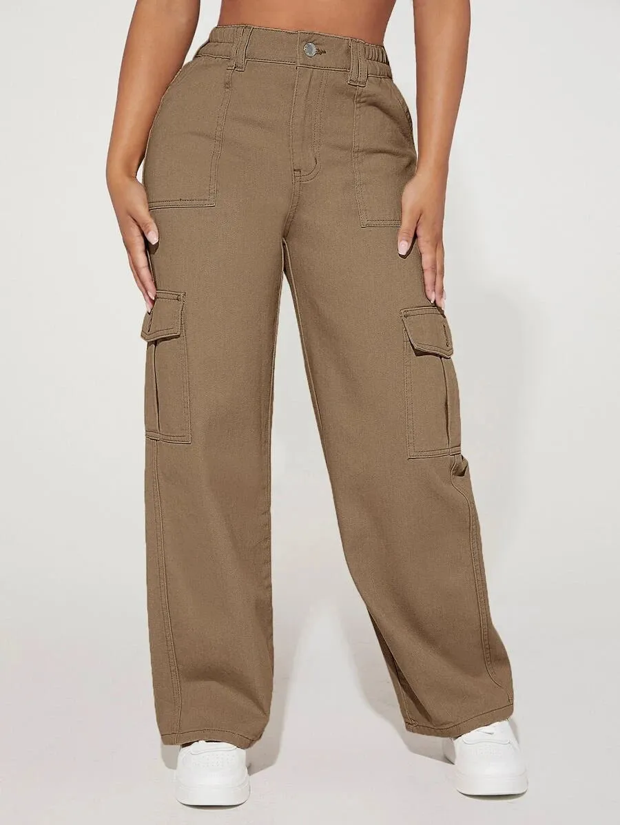 High Waist Pocket Cargo Jeans