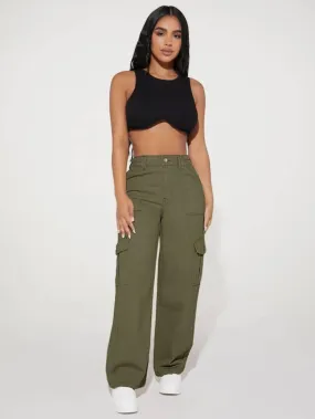 High Waist Pocket Cargo Jeans