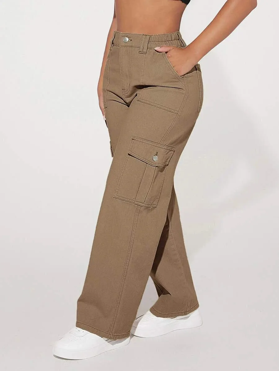 High Waist Pocket Cargo Jeans