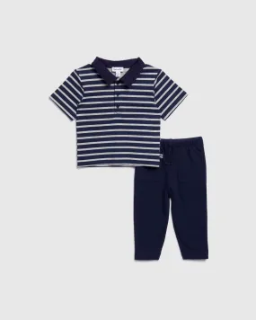 Infant Boys Short Sleeve Blue Ink Stripe Set