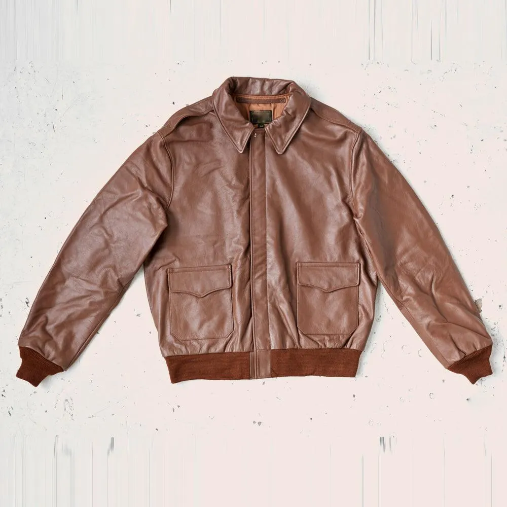 Lambskin Brown A2 Leather Bomber Jacket for Men