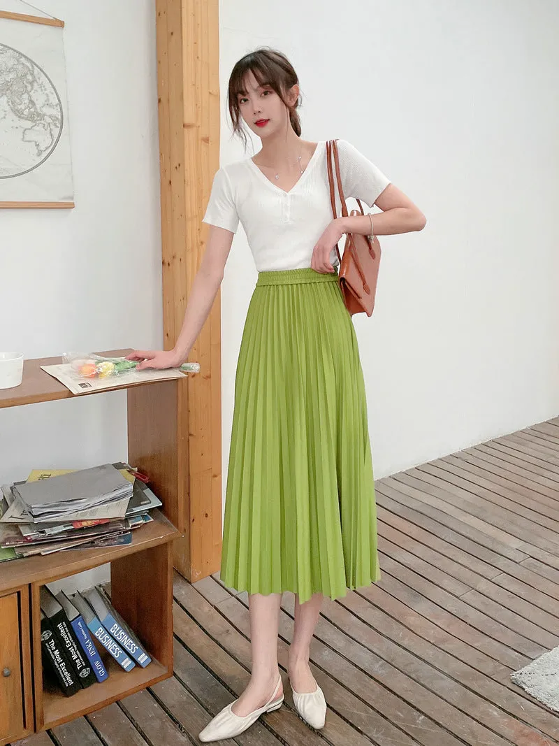 Long High Waist Pleated Skirt