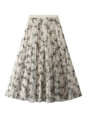 Long Pleated Gauze Skirt On Both Sides