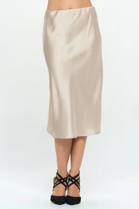 Made in USA Solid Satin Midi Skirt