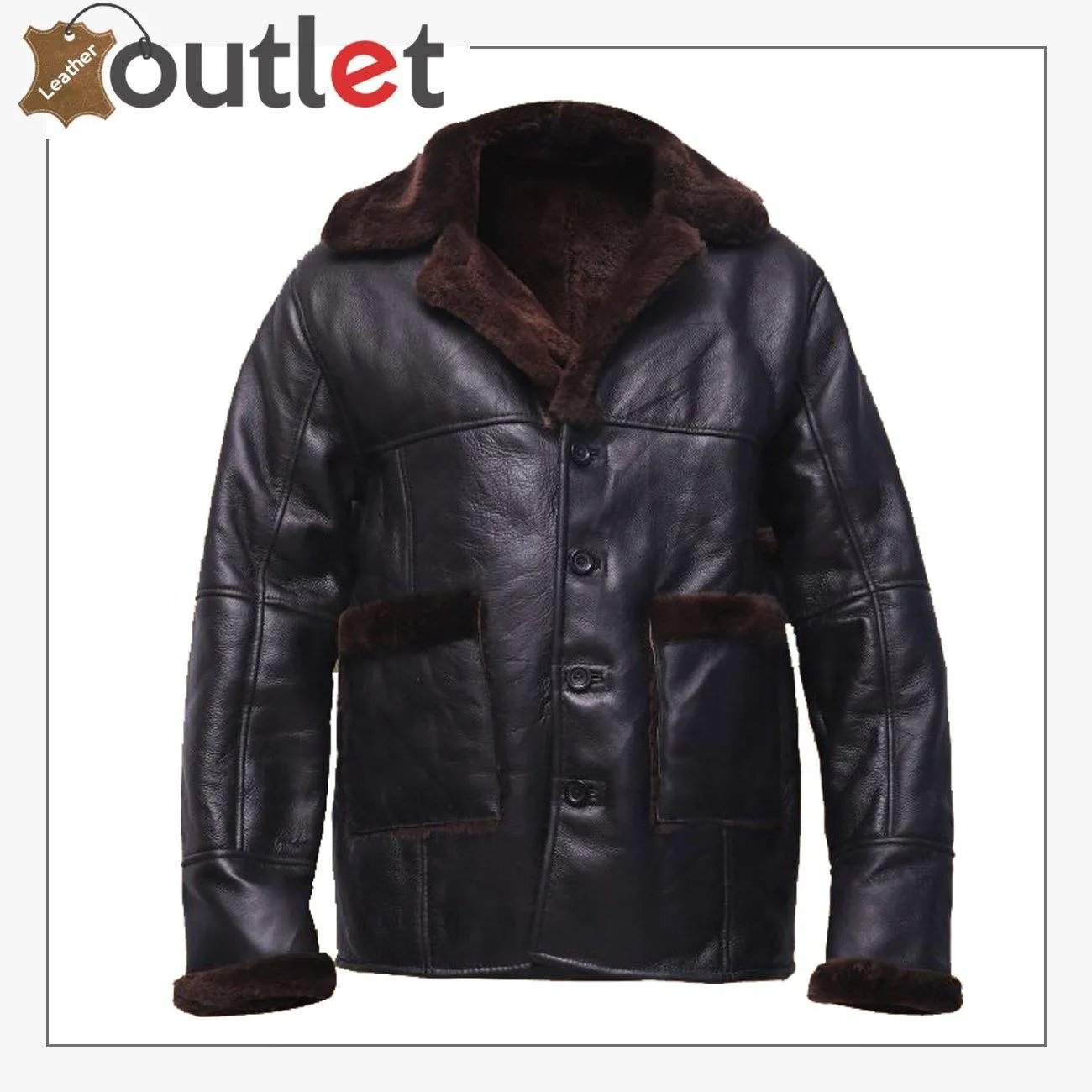 Men Black Button Shearling Jacket