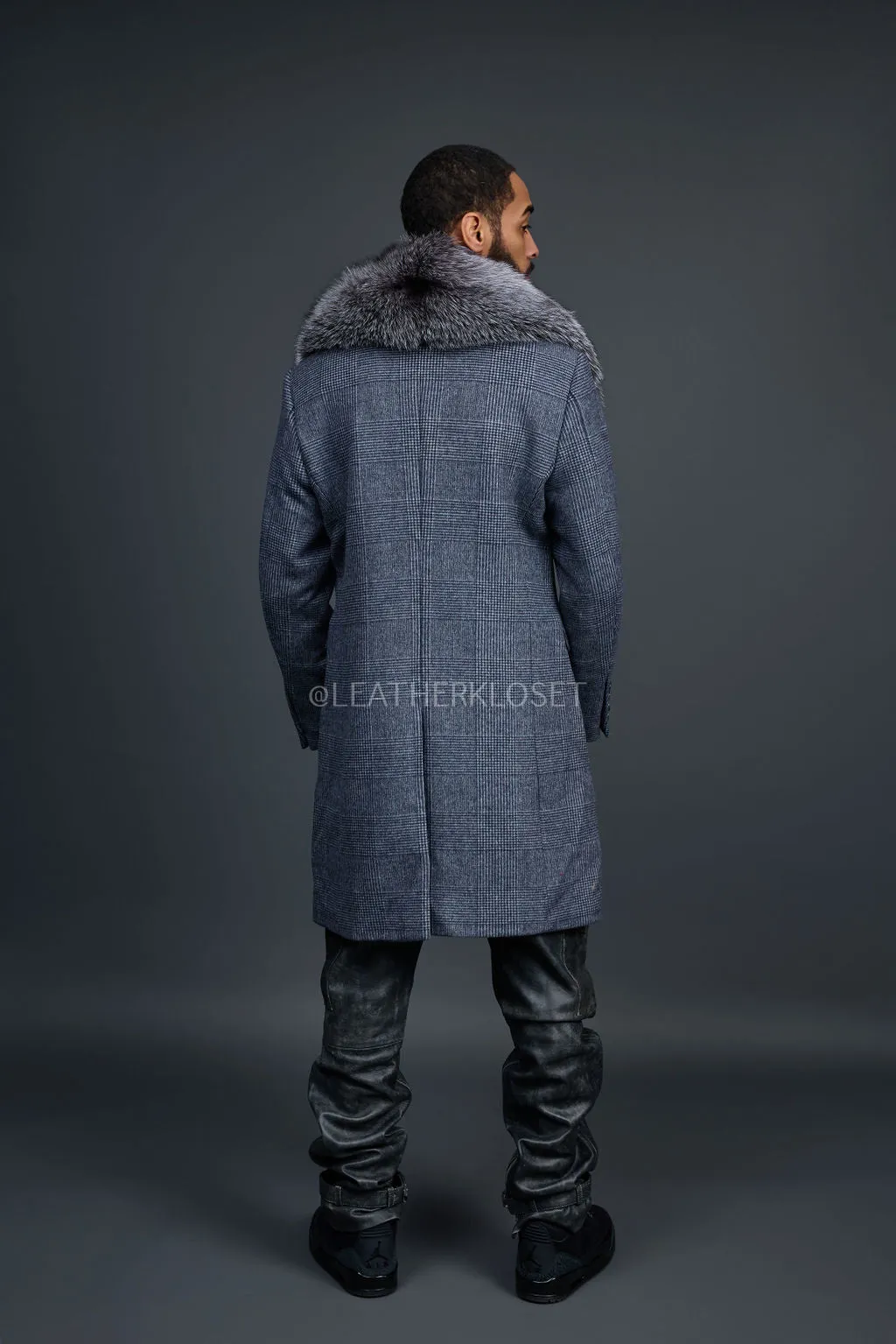 Men's Cashmere Trench Coat Grey With Fox Collar [Silver Fox]