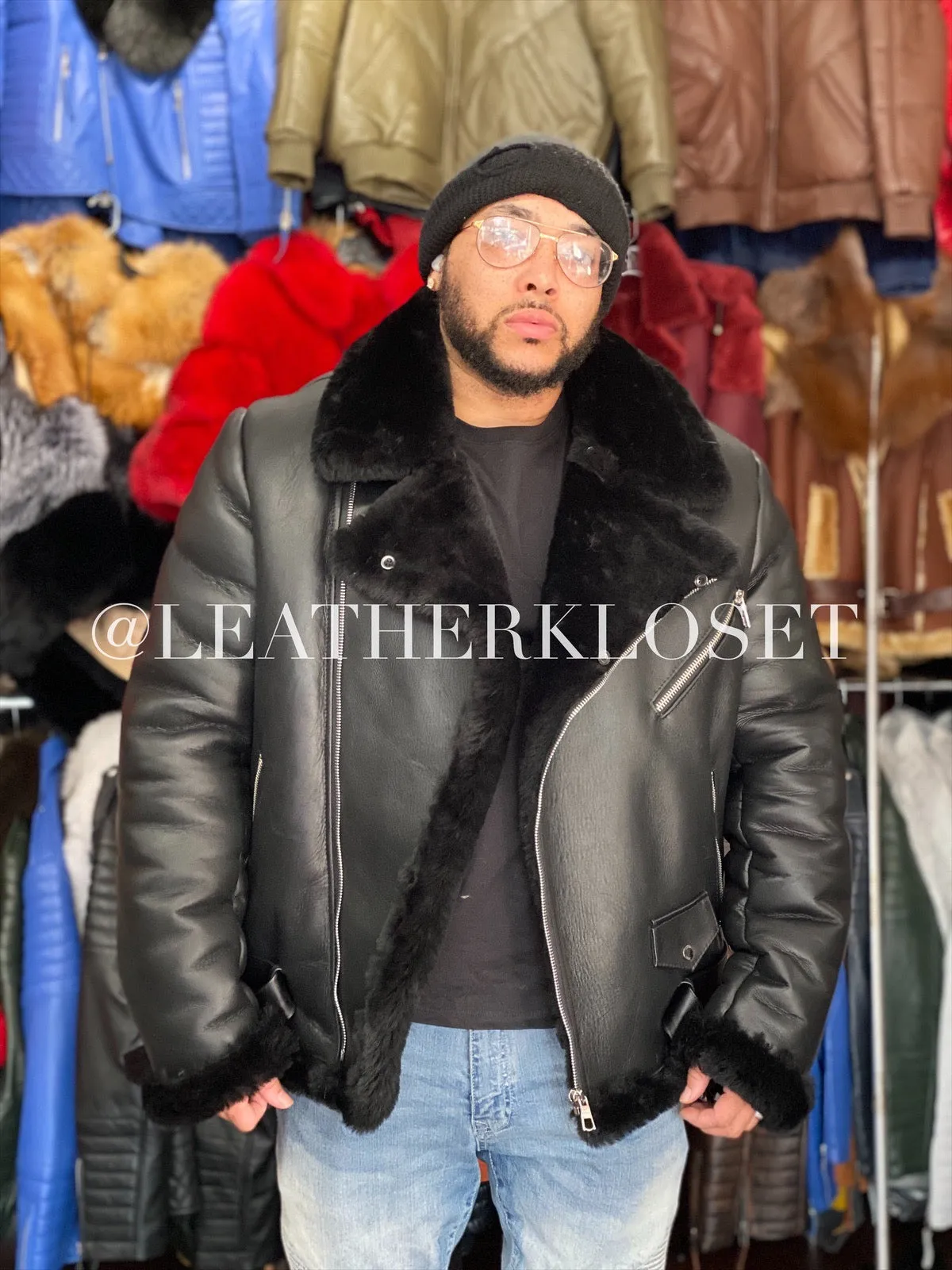 Men's Classic Sheepsking Shearling Biker