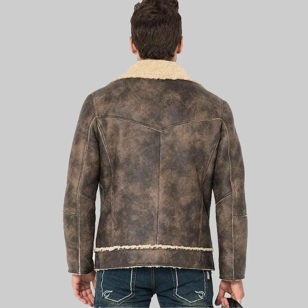 Men's Shearling Motorcycle Flight Jacket - Sheepskin Coat