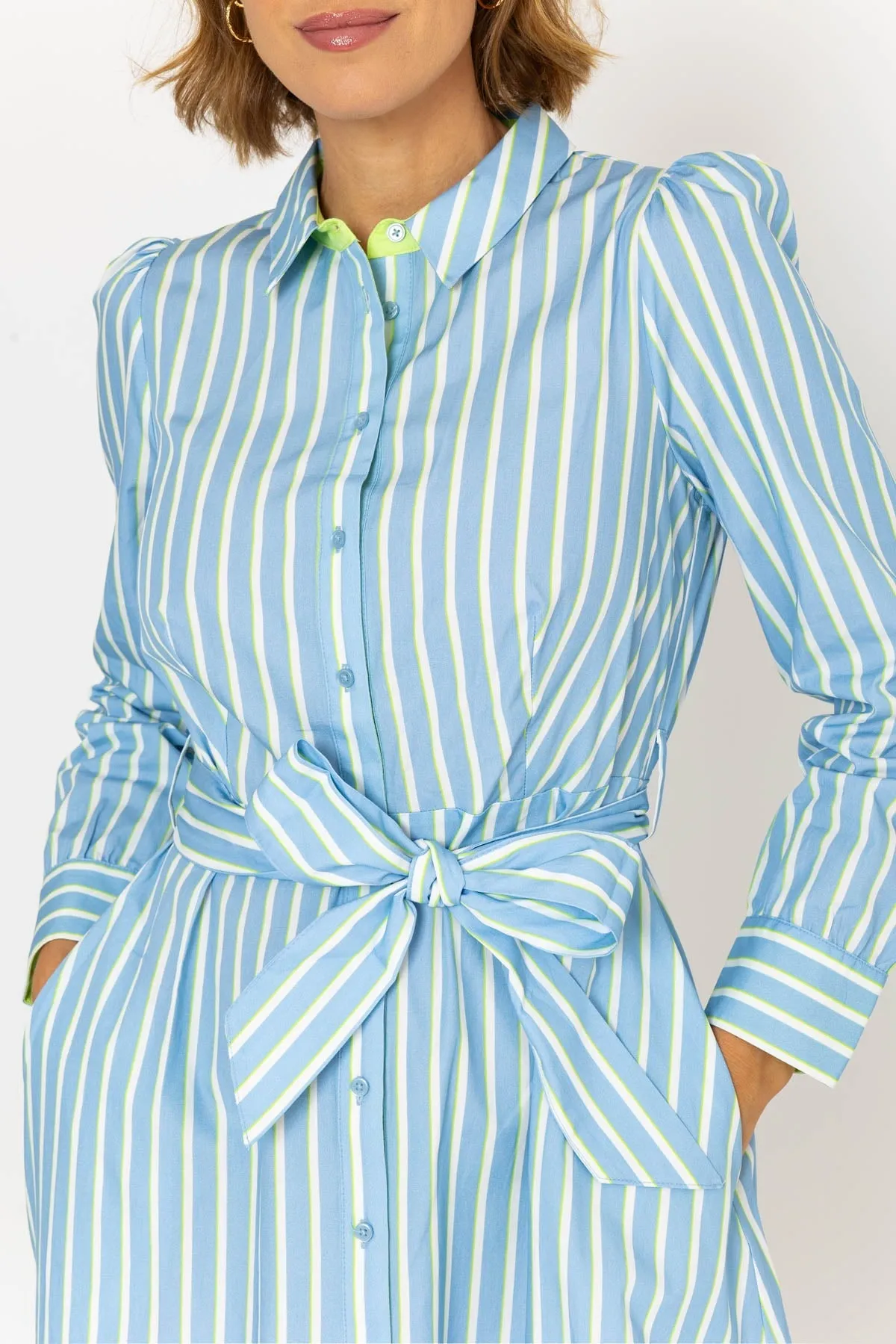 Midi Blue Striped Shirt Dress