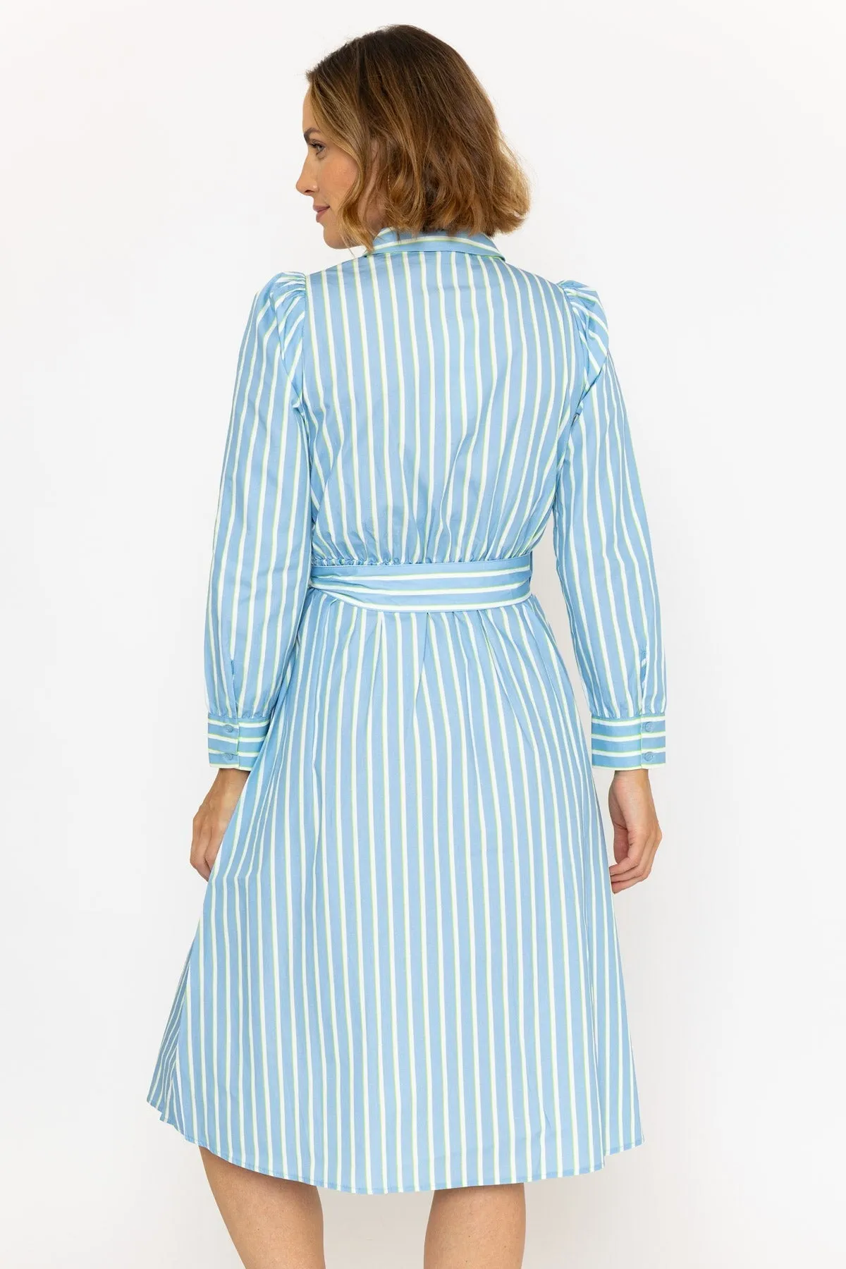 Midi Blue Striped Shirt Dress