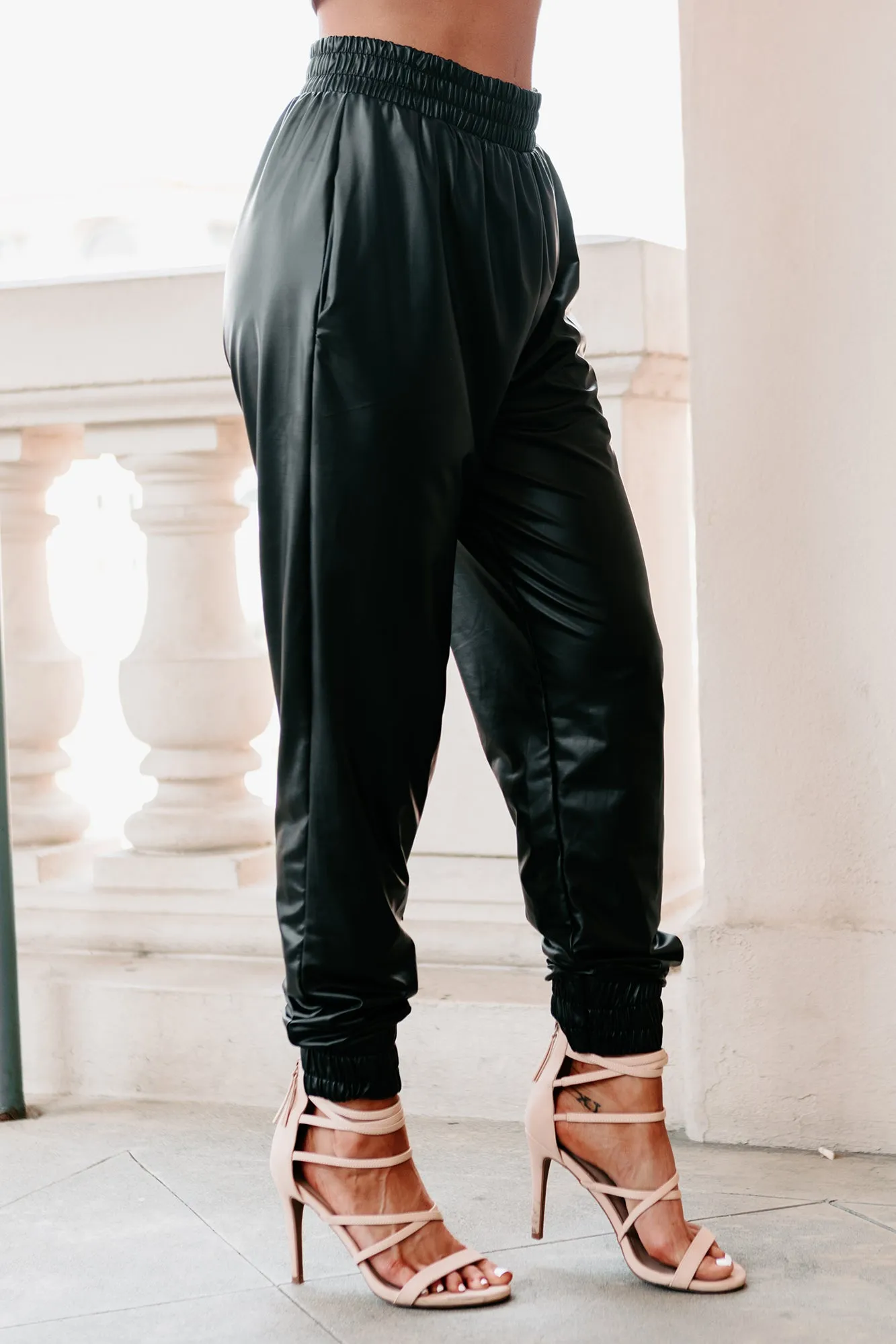 Midnight Madness Faux Leather Joggers (Black)