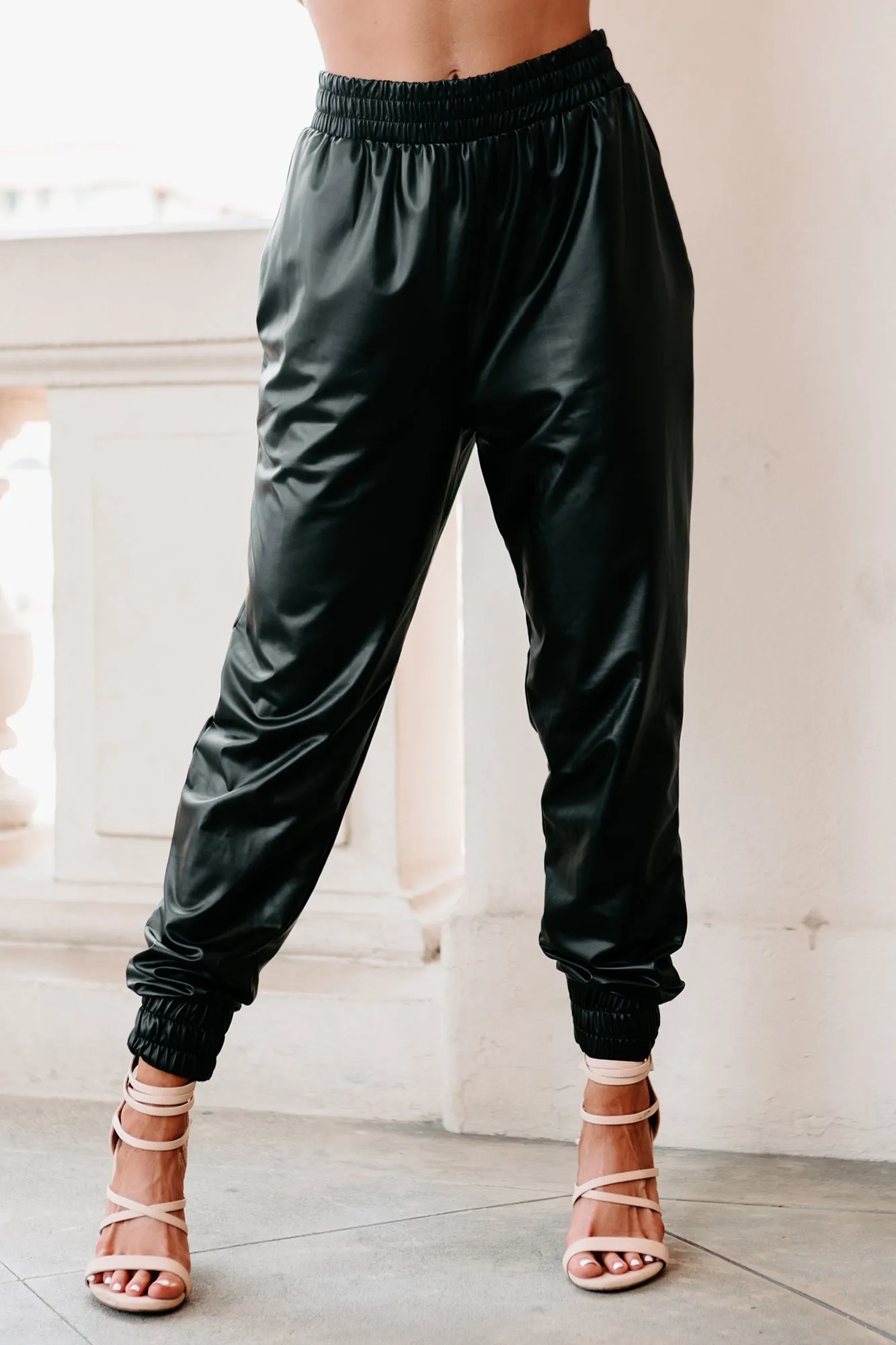 Midnight Madness Faux Leather Joggers (Black)