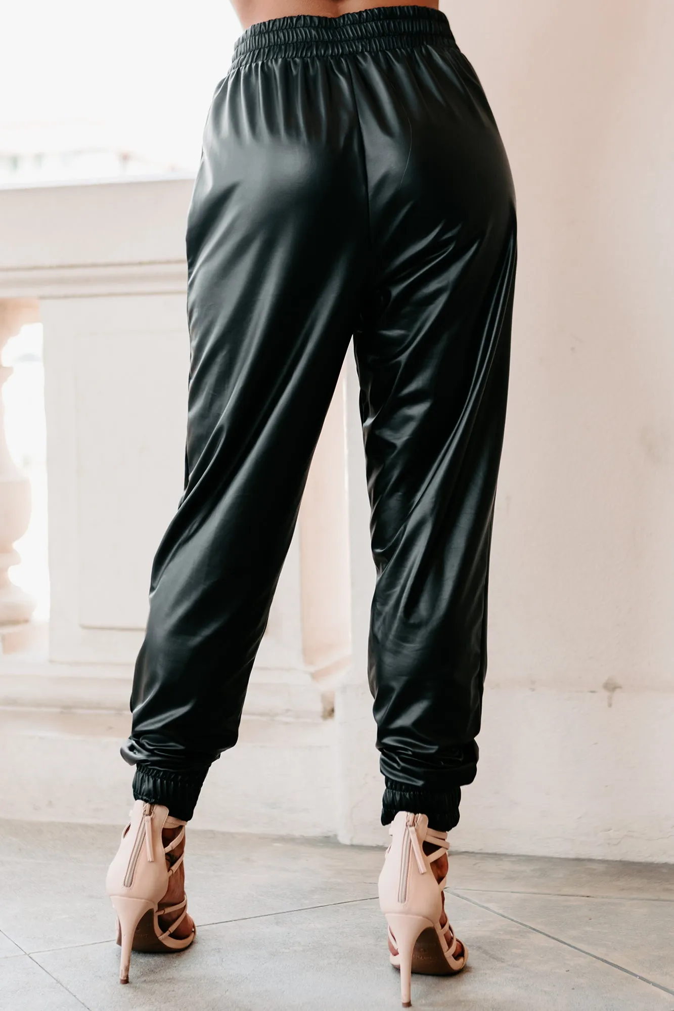 Midnight Madness Faux Leather Joggers (Black)