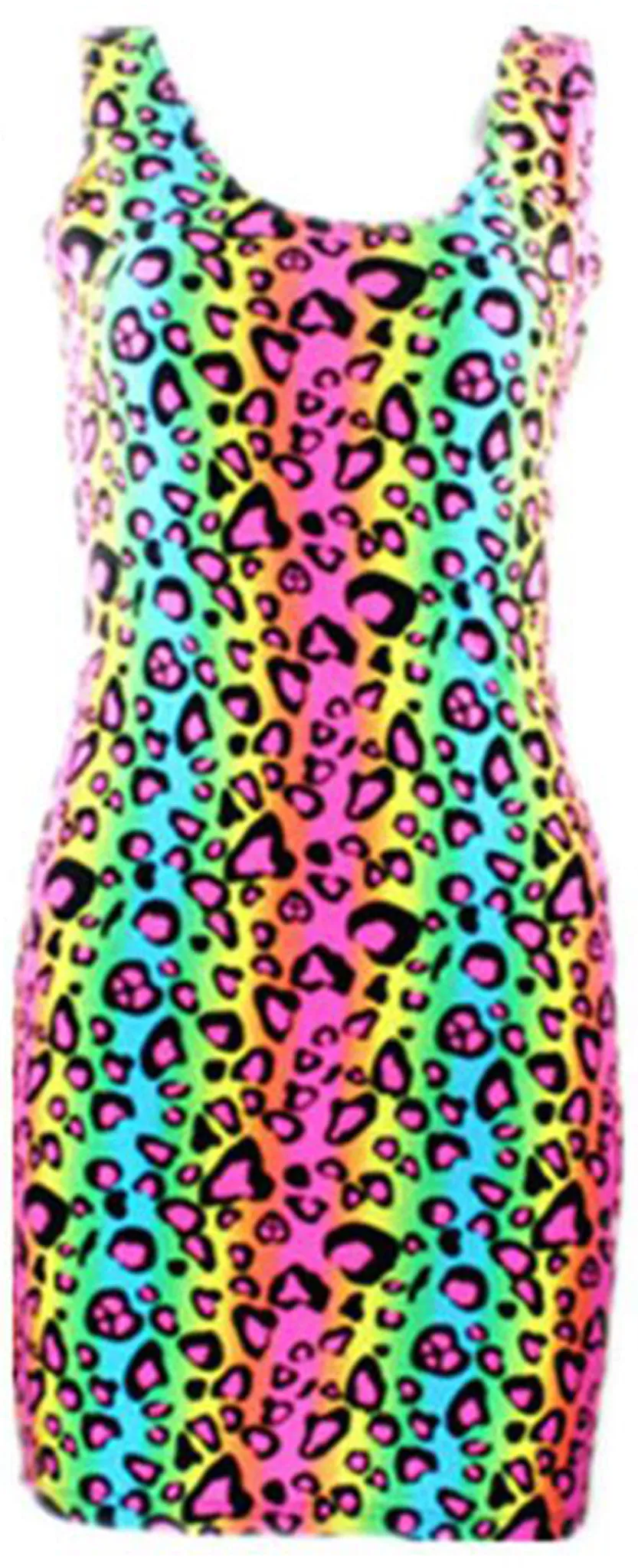 Neon Multi Colored Cheetah Animal Print Tube Bodycon Party Dress Costume