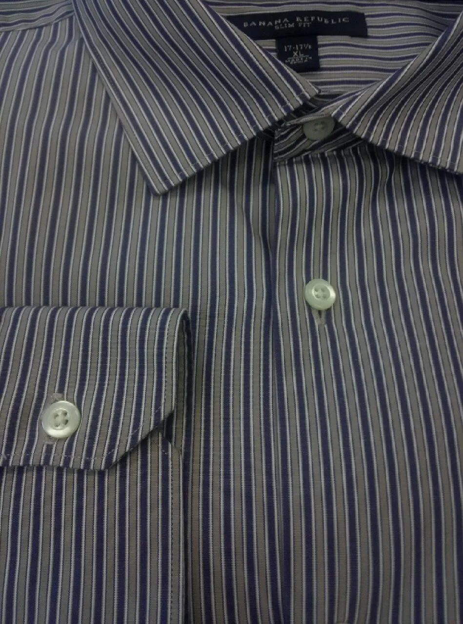 New- Banana Republic Purple Stripe-Slim Fit- Dress/Fashion Shirt- size XL (17-17.5)