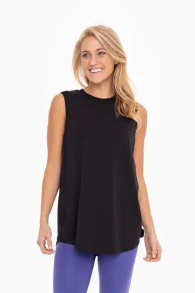 Notched Sleeveless Flowy Tank - Black