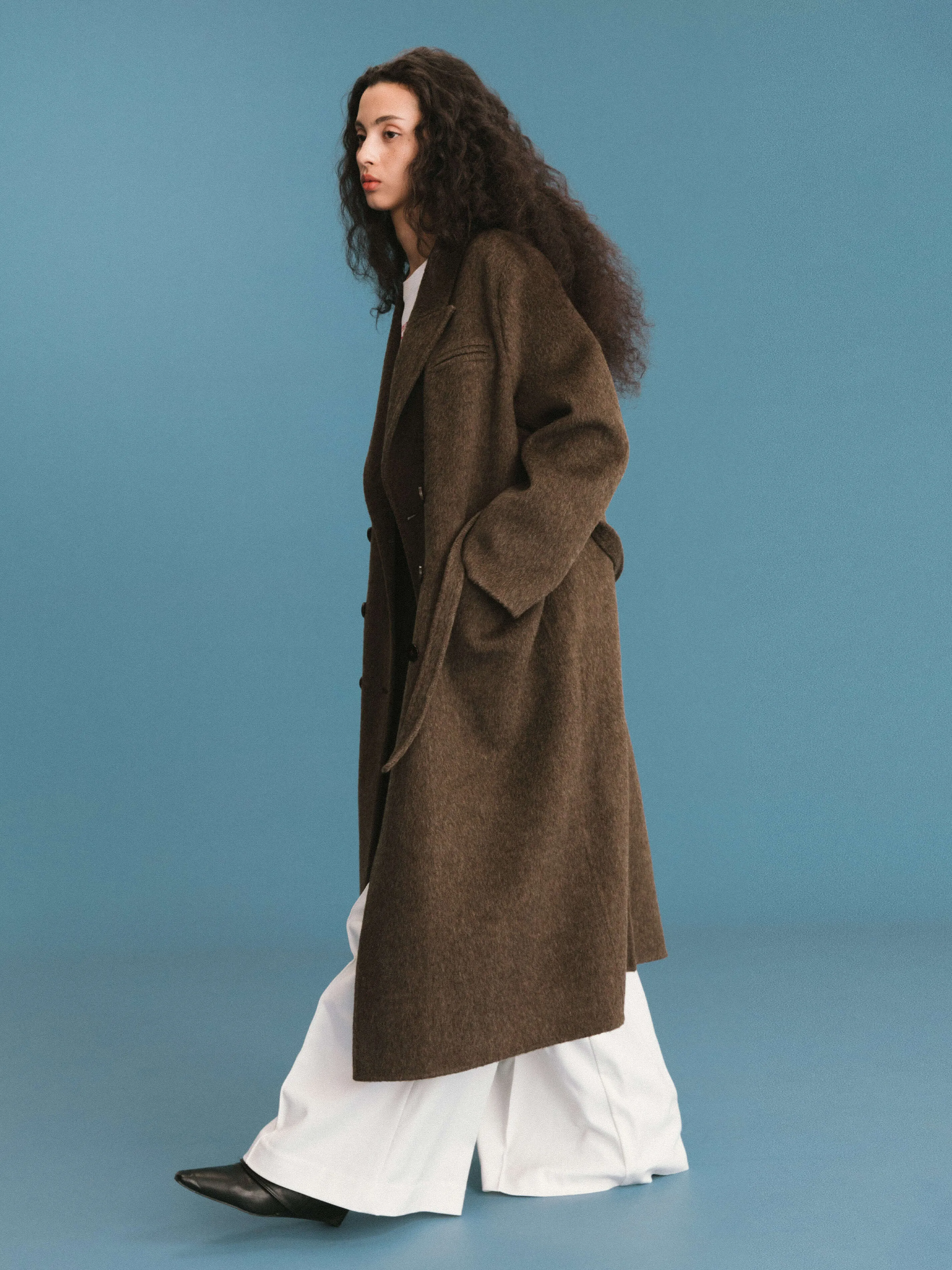 ONE BY CUBIC Straight Wool Blend Long Coat