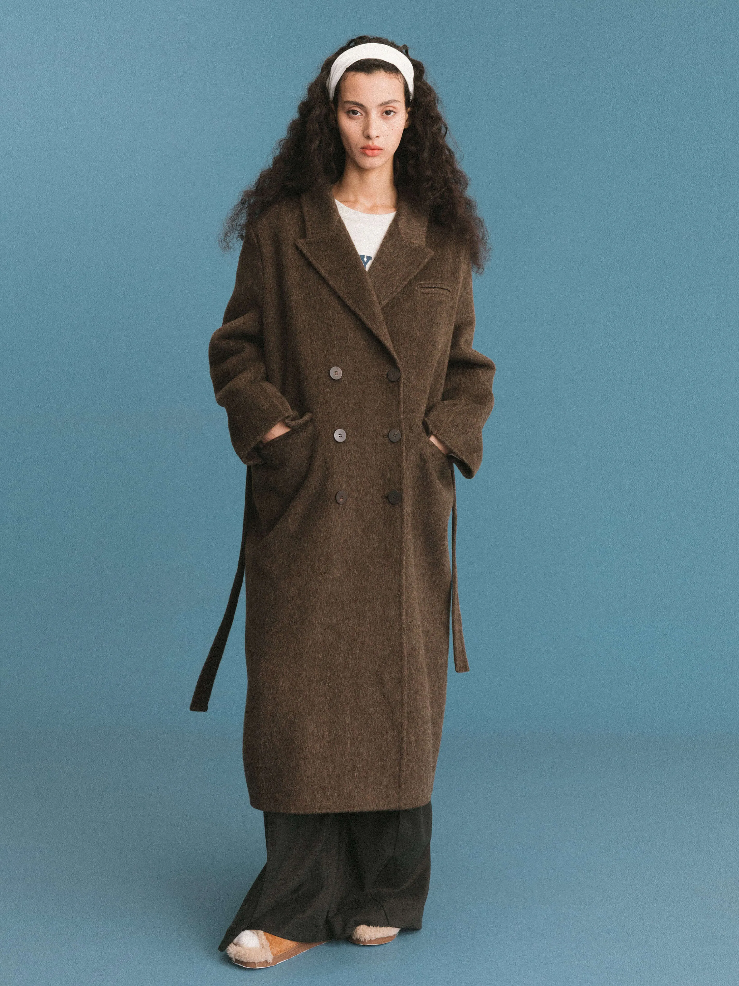 ONE BY CUBIC Straight Wool Blend Long Coat