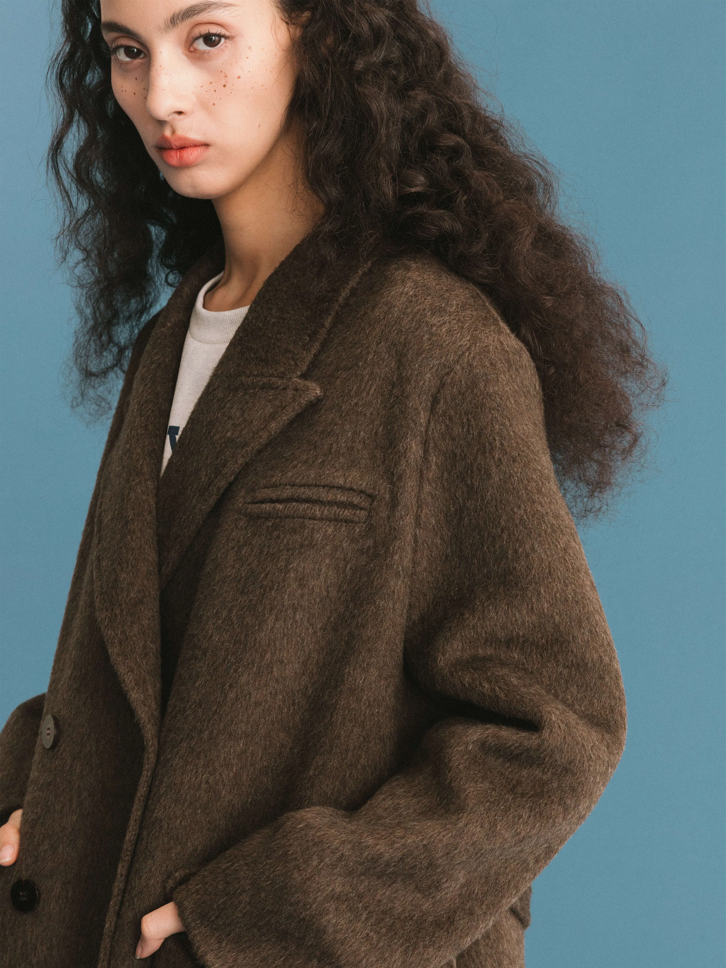 ONE BY CUBIC Straight Wool Blend Long Coat