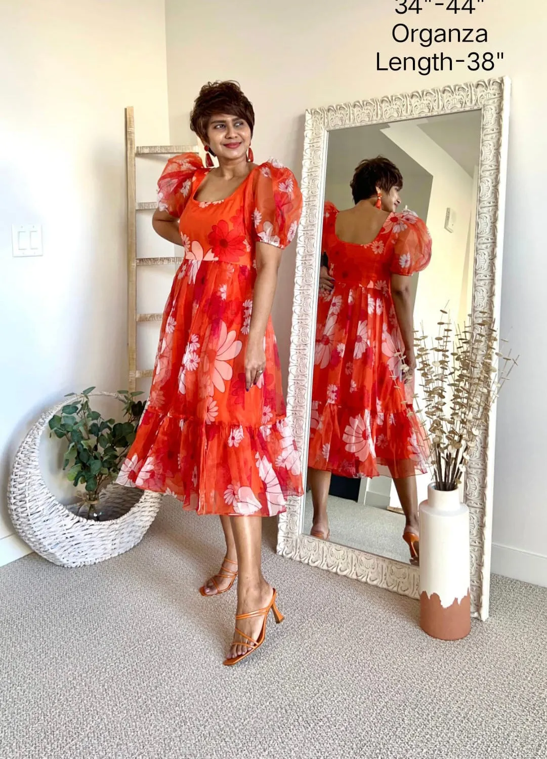 Orange Floral beautiful gown partywear dress