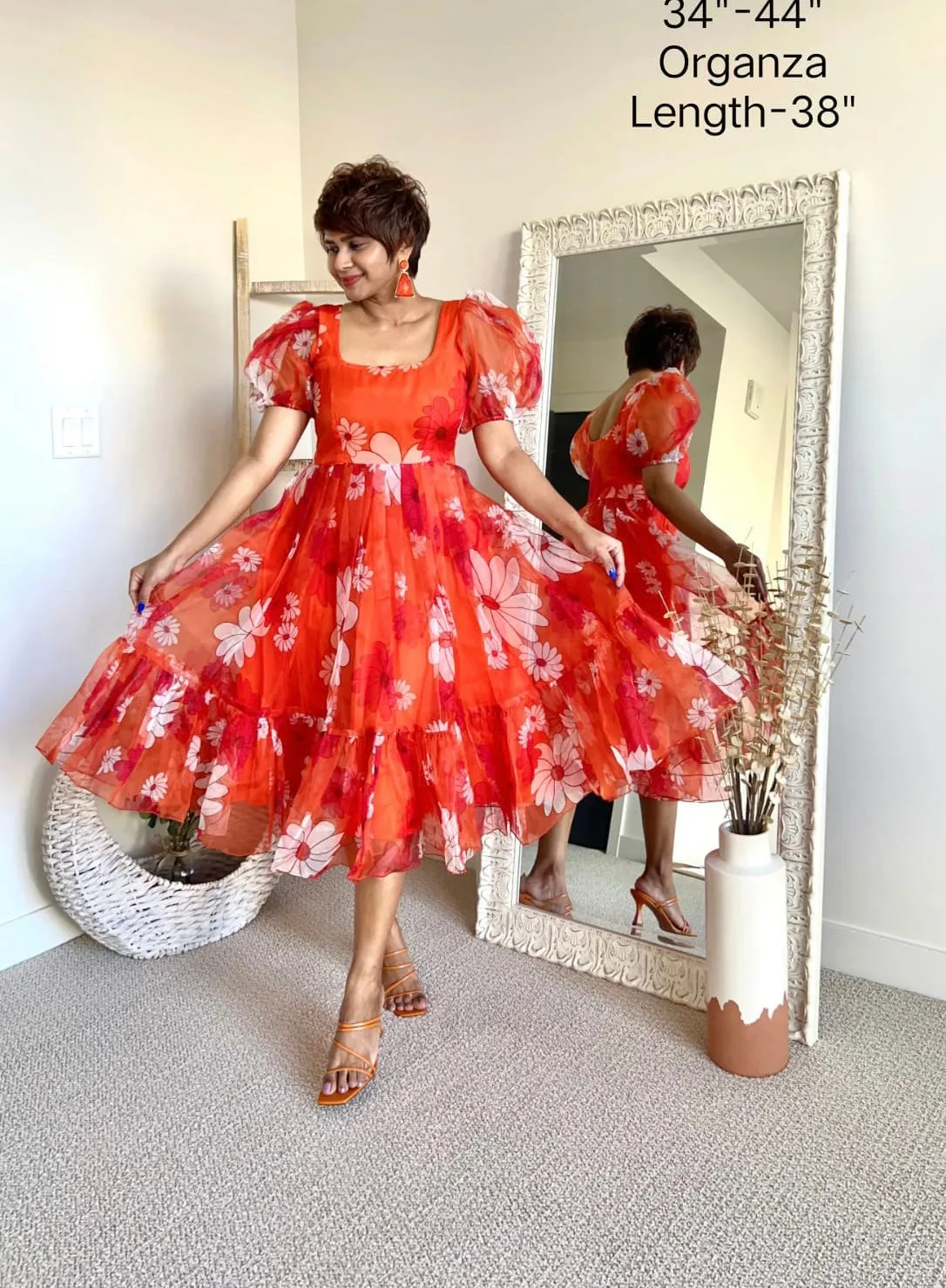 Orange Floral beautiful gown partywear dress