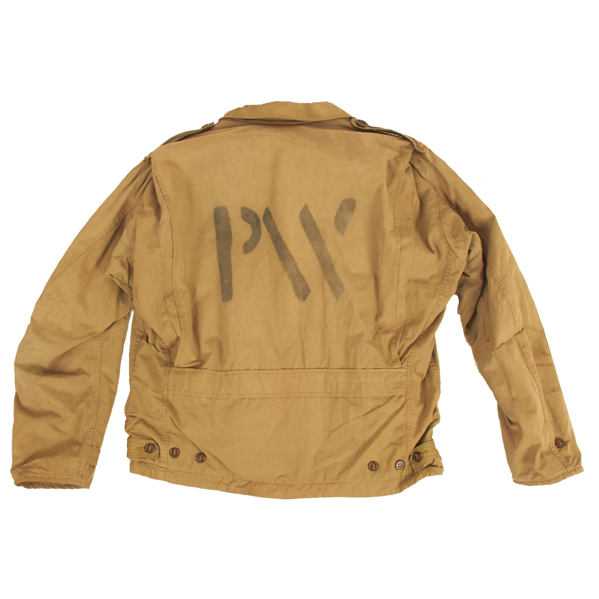 Original U.S. WWII M-1941 Field Jacket with Axis Prisoner of War PW Stenciled