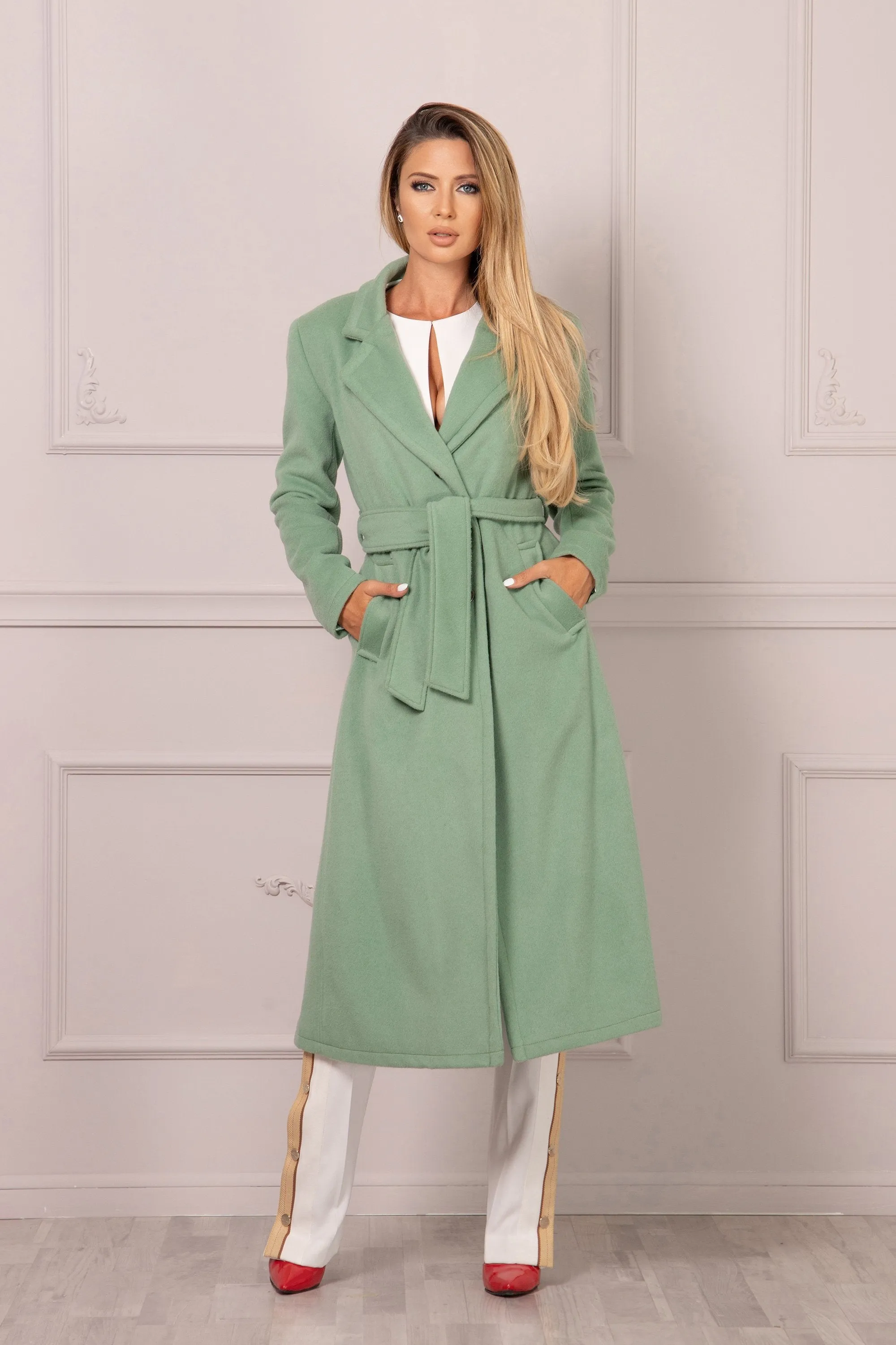 PALE GREEN BELTED COAT