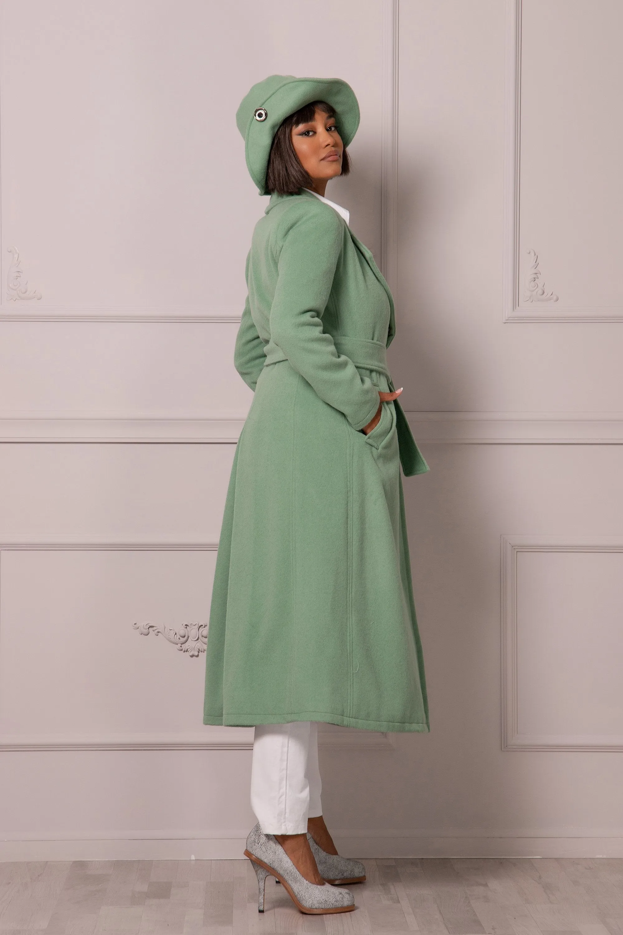 PALE GREEN BELTED COAT