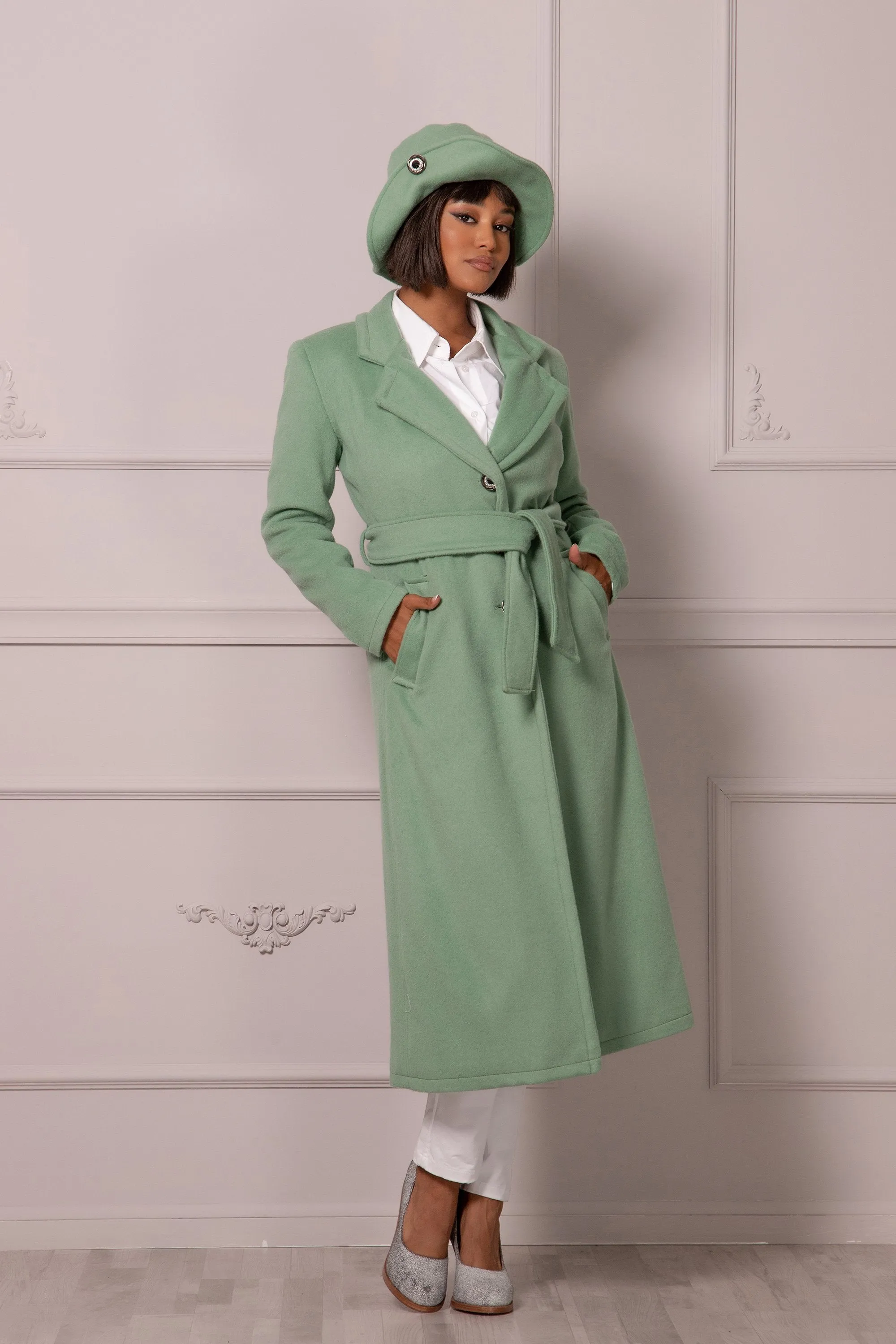 PALE GREEN BELTED COAT