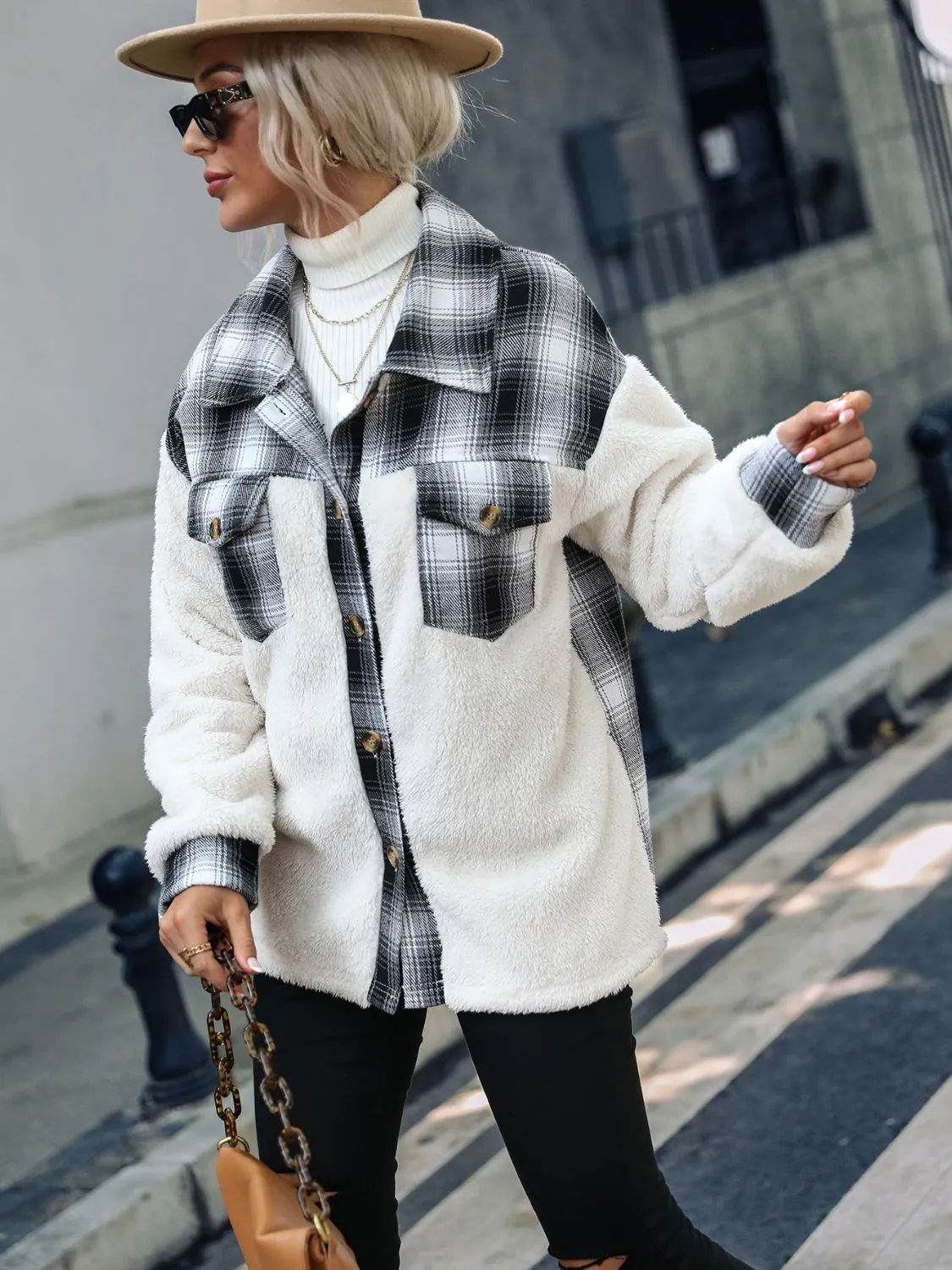 Plaid Collared Neck Jacket