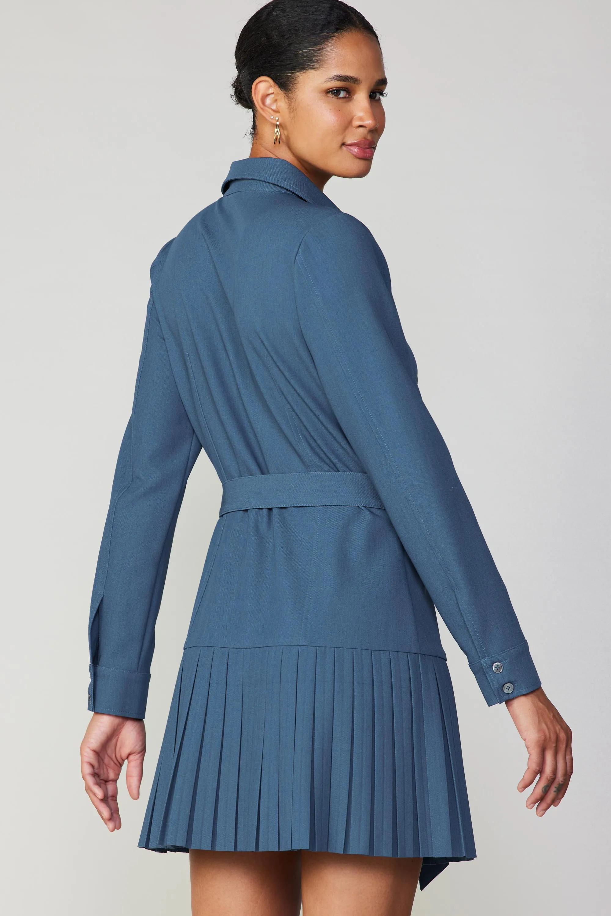 Pleated Buttondown Shirt Dress