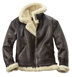 Premium RAF Pilot Genuine Shearling Brown Leather Jacket | Men's Bomber Jacket