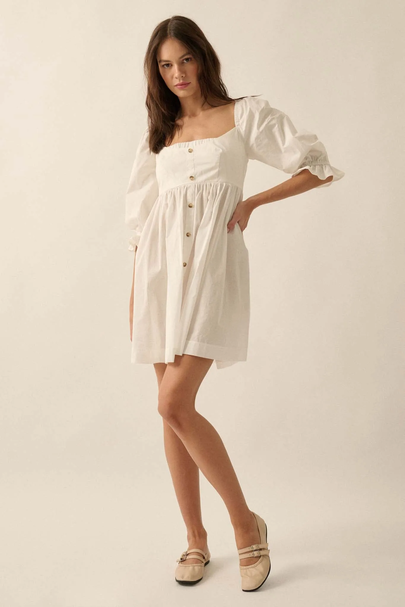 Pure Infatuation Puff-Sleeve Babydoll Mini Dress