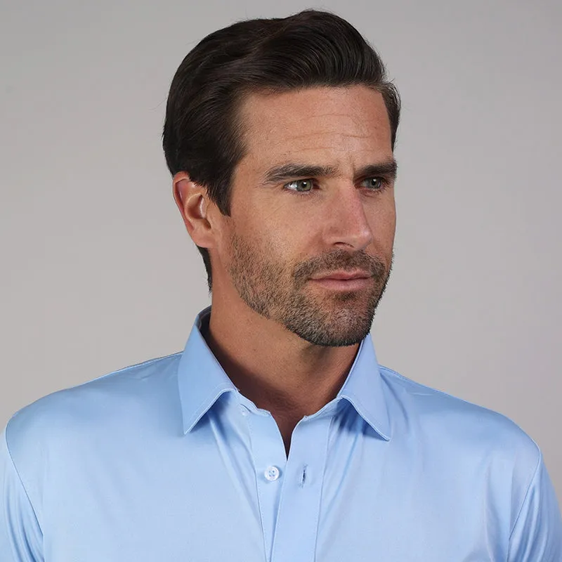 Quattro Flex Dress Shirt with Semi-Spread Collar Sky Blue