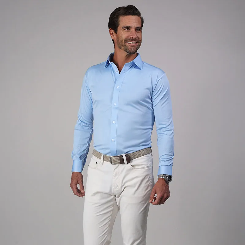 Quattro Flex Dress Shirt with Semi-Spread Collar Sky Blue