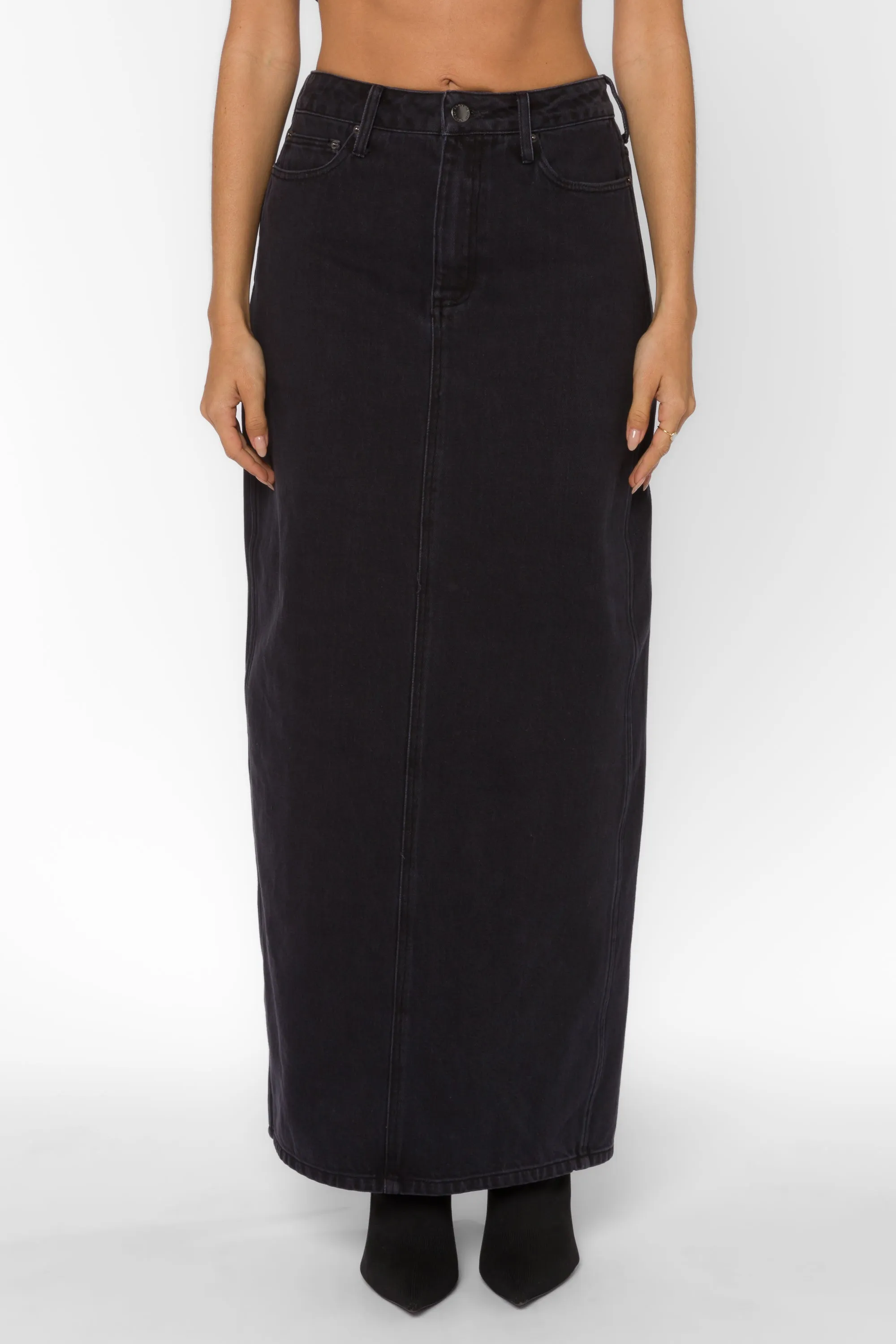 Quinta Faded Black Denim Skirt