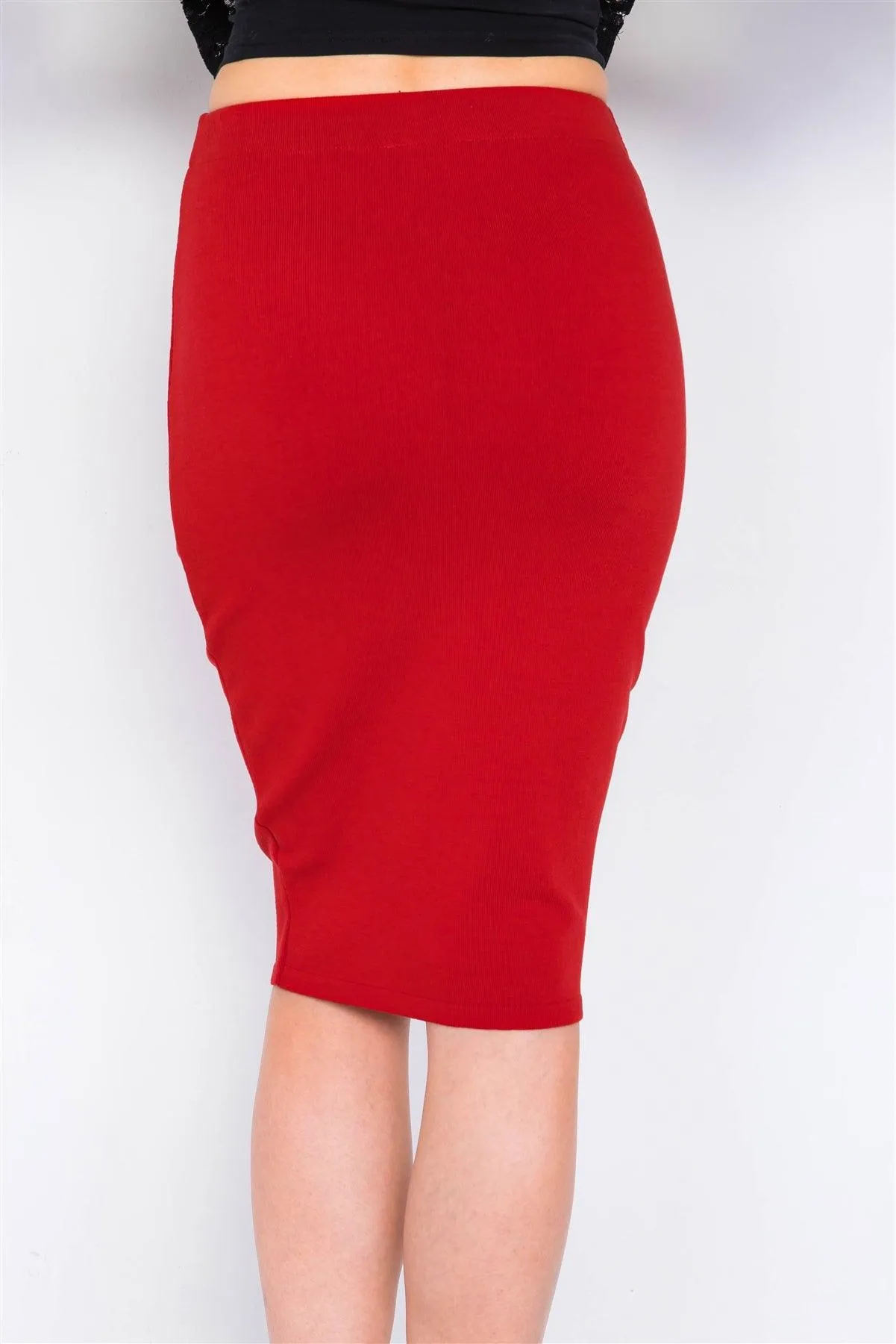 Red High-Waist A-Line Pencil Bodycon Basic Midi Skirt /2-2-2