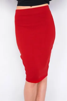 Red High-Waist A-Line Pencil Bodycon Basic Midi Skirt /2-2-2