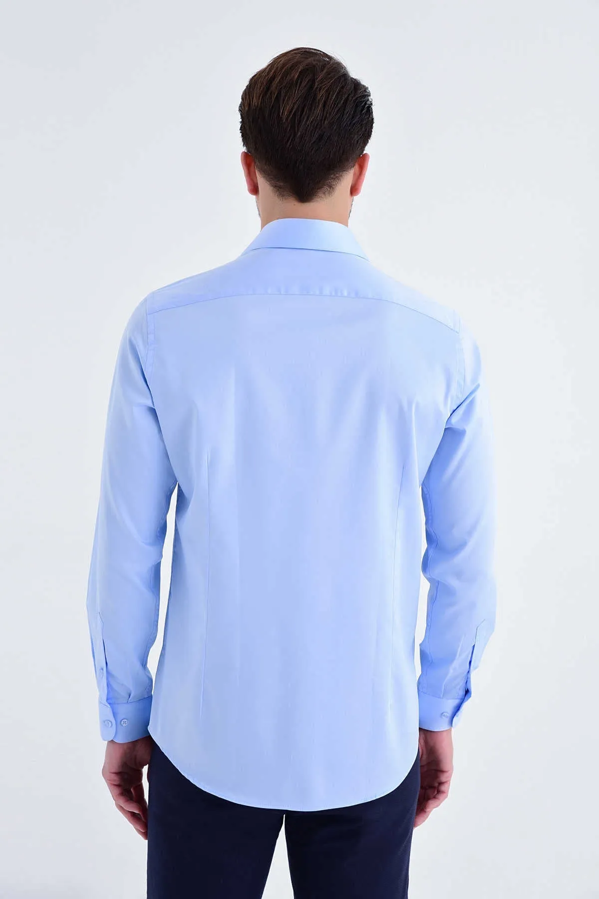 Regular Fit Cotton Blend Light Blue Dress Shirt