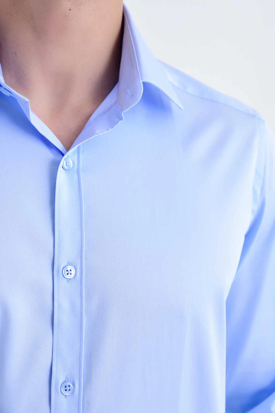 Regular Fit Cotton Blend Light Blue Dress Shirt