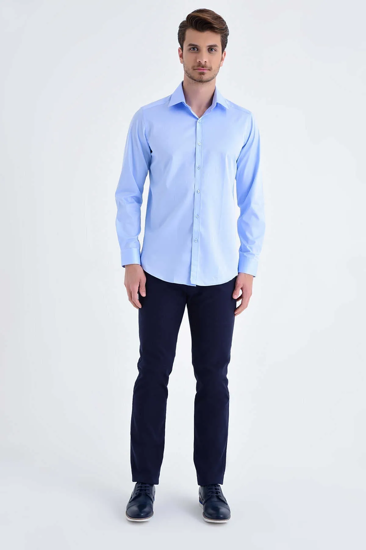 Regular Fit Cotton Blend Light Blue Dress Shirt