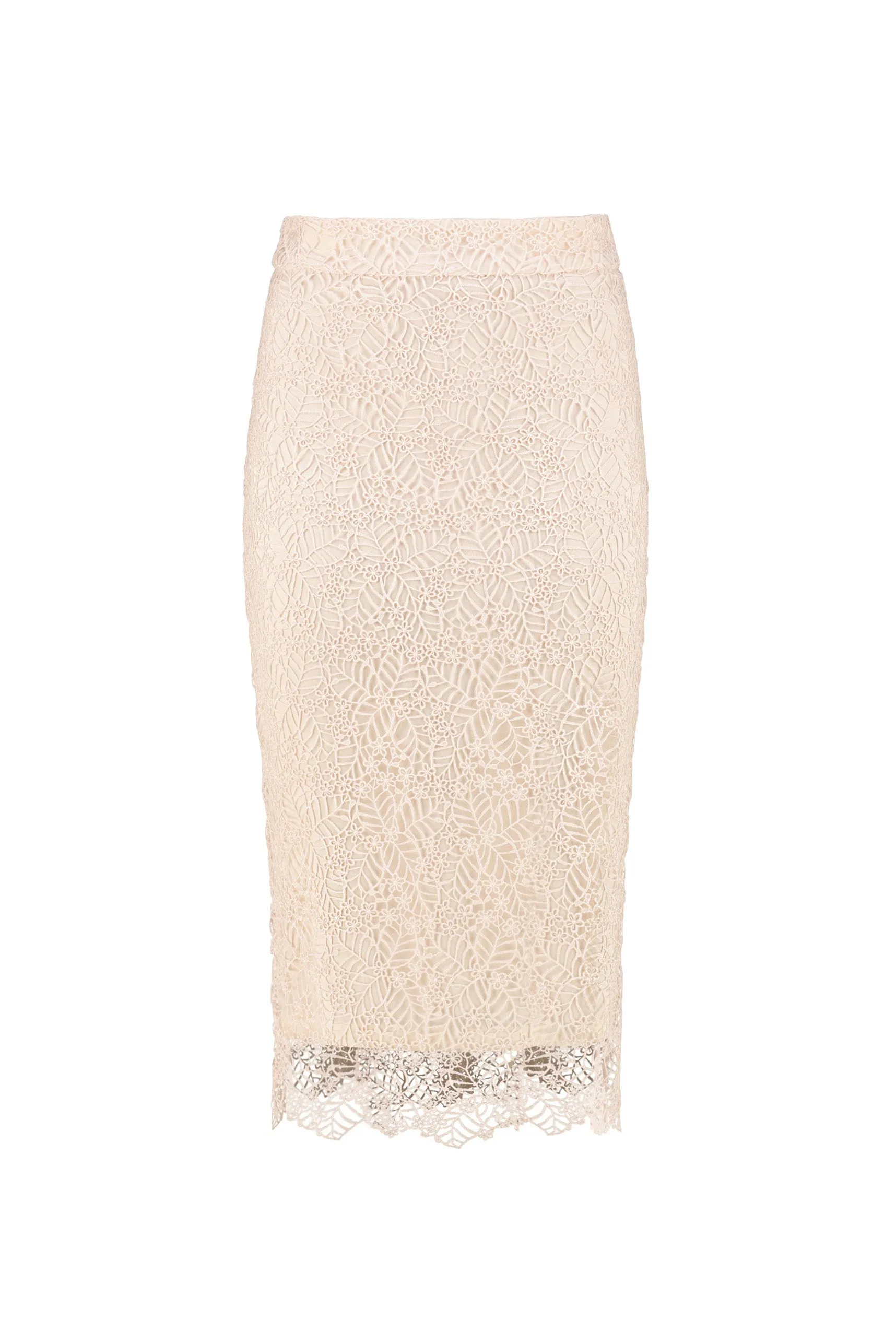 RUBIA PINK-HUED LACE PENCIL SKIRT