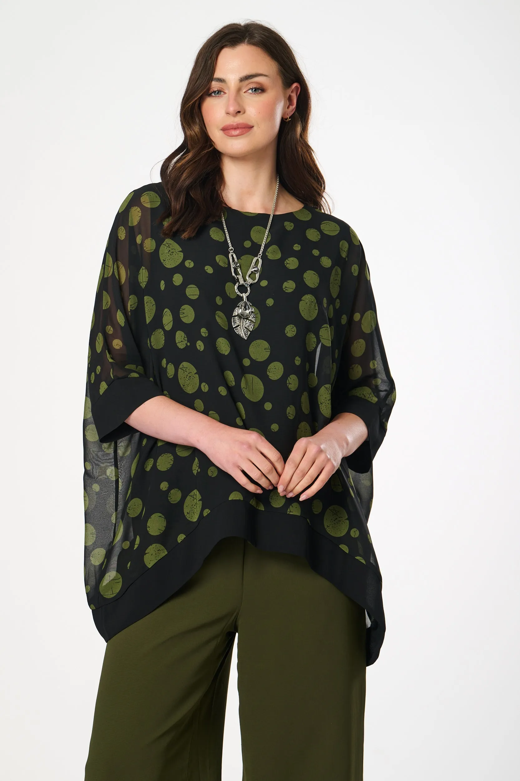 Saloos Plain Hem Band Batwing Top with Necklace