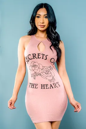 'Secrets of The Heart' Halter Strappy Racer Back Graphic Tee Mini Dress with Keyhole Front (MD-130)