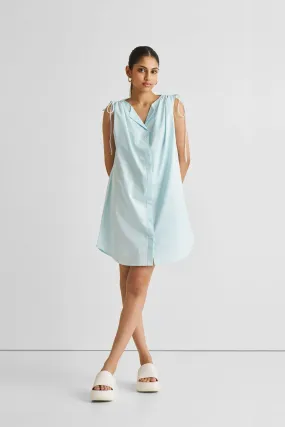 Shirt dress with Shoulder Tie Details in Summer Blue