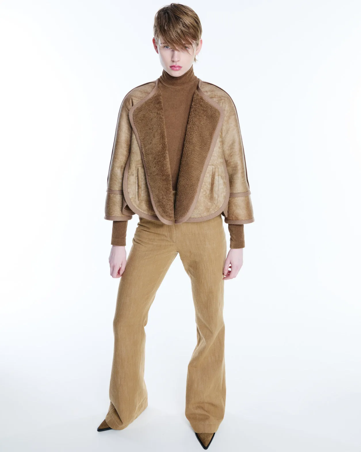 Short Shearling Jacket with A-line Cut