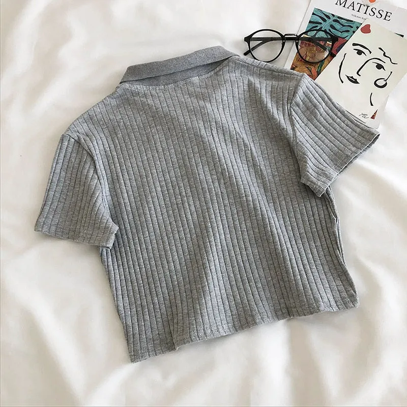 Short Sleeve Collar Button T-Shirt