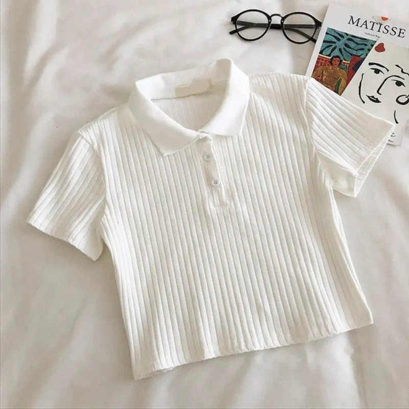 Short Sleeve Collar Button T-Shirt