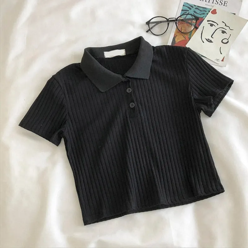 Short Sleeve Collar Button T-Shirt